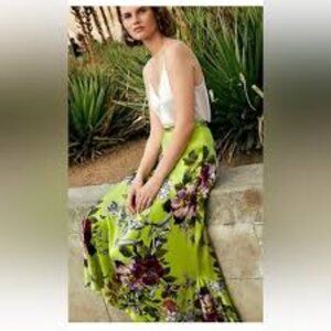 Anthropologie Maeve Vibrant Floral Satin Maxi Skirt Size 14